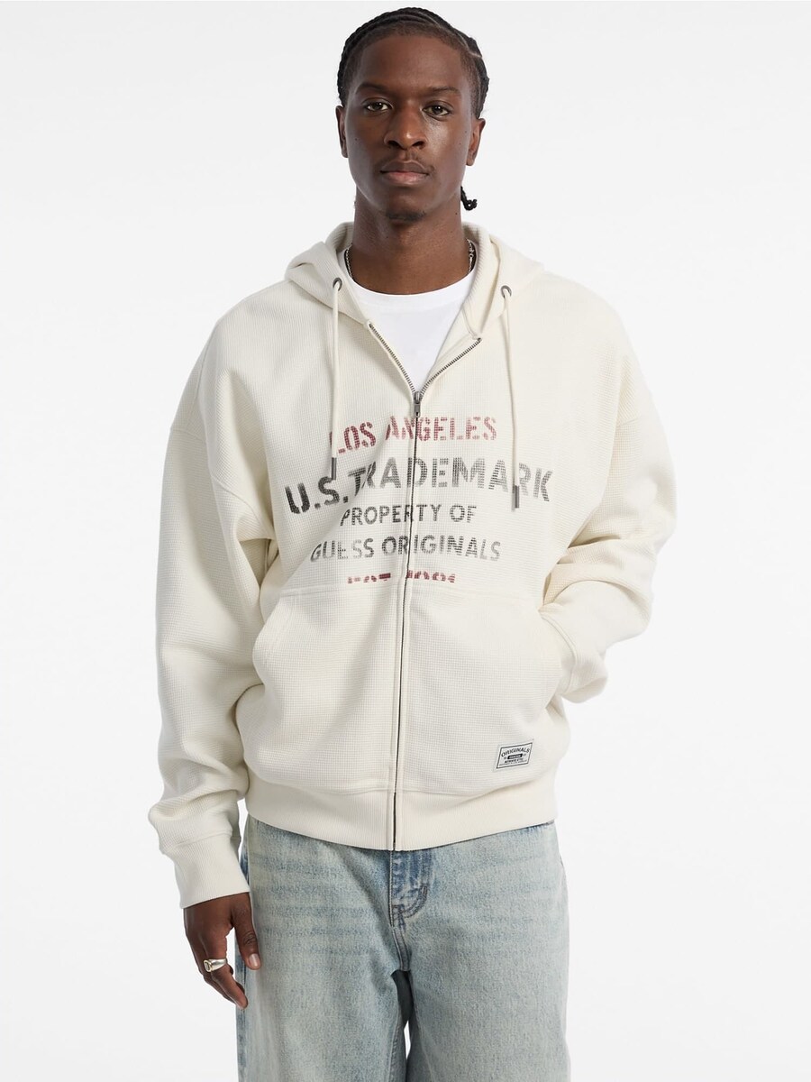 

Толстовка с капюшоном на молнии GUESS, кремовый
