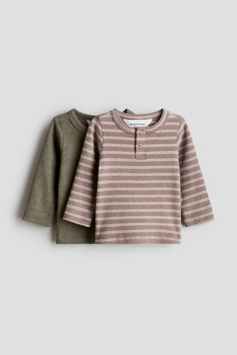 Комплект из двух хлопковых рубашек-поло H&M, Khakigrün/Weiß Gestreift