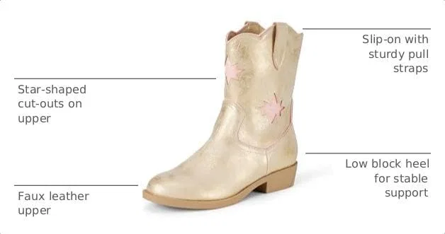 Детские сапоги для девочек с ковбойским дизайном Amazon Essentials, Metallic Gold — фото 2