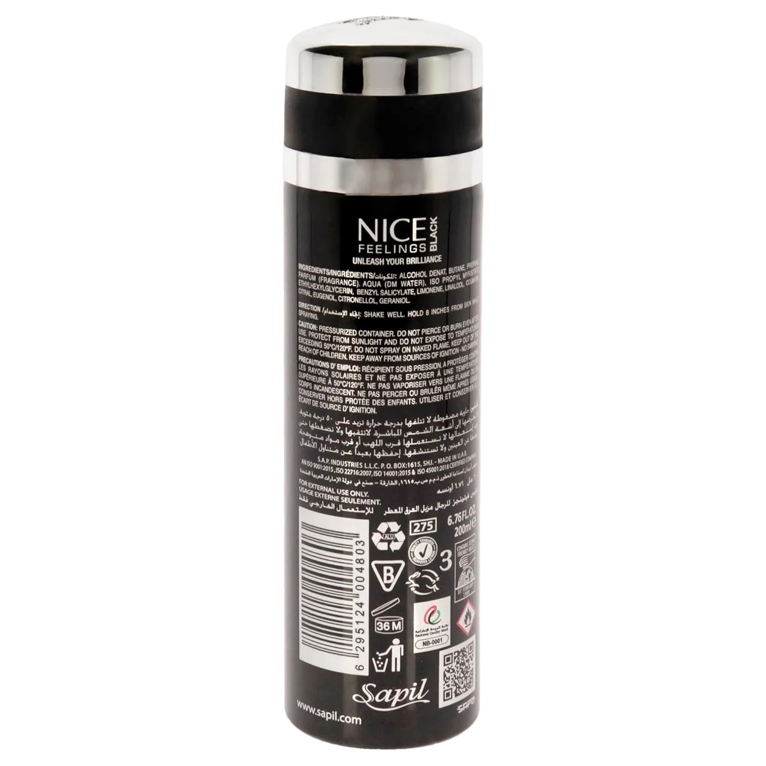 Дезодорант Sapil Nice Feelings Black, 200 мл — фото 2