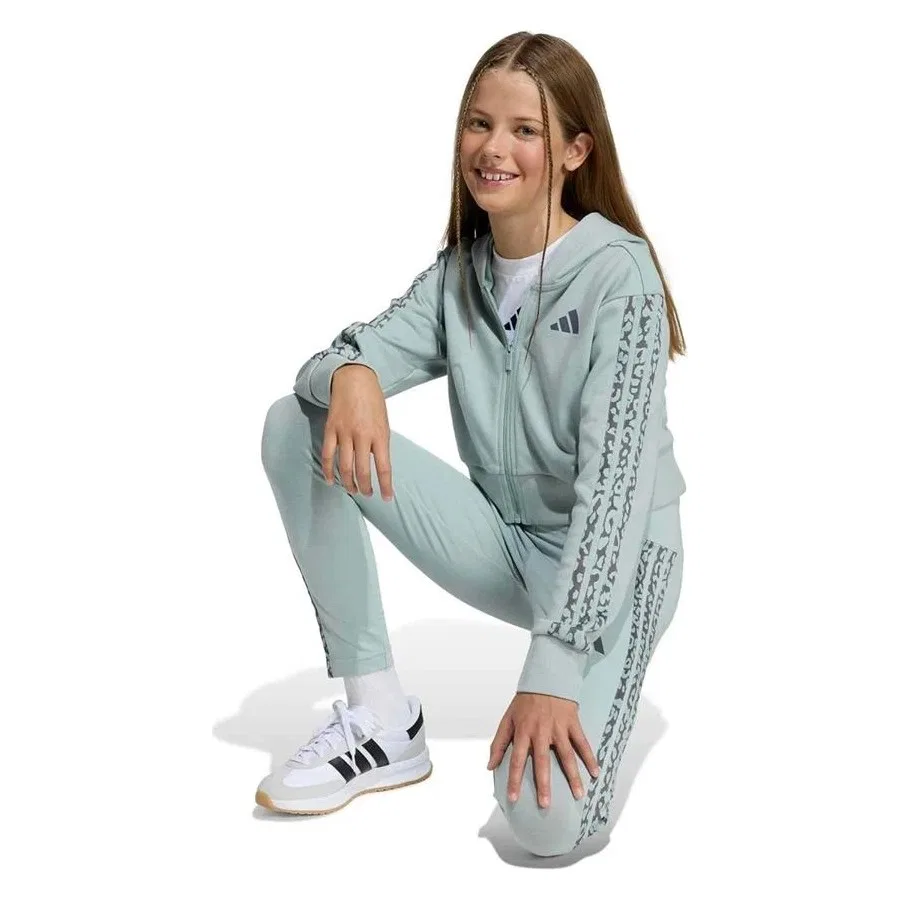 Детская ветровка с капюшоном adidas JG AN 3S FT FZ, Зеленый — фото 3
