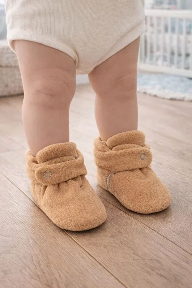 Детские тапочки для новорожденных хлопковые Organic cotton lined Pico Baby, Brown