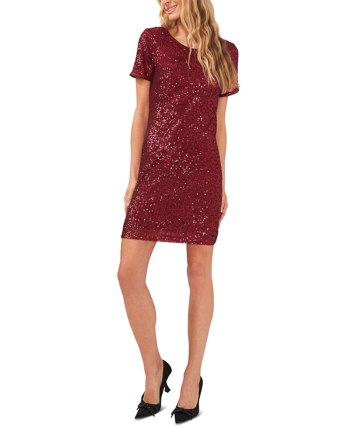 

Женское платье с короткими рукавами и круглым вырезом с пайетками CeCe, мульти