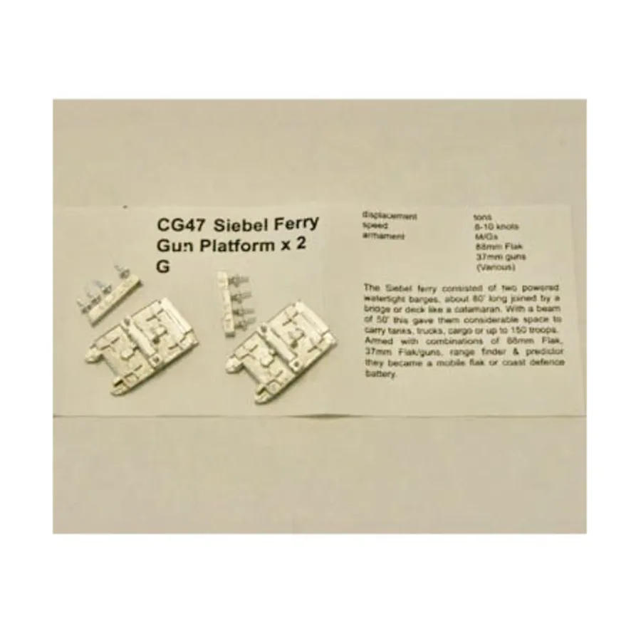 

Оружейная платформа Siebel, Figurehead Ships - WWII Coastal Forces - German (1:1250) (Noble Miniatures)