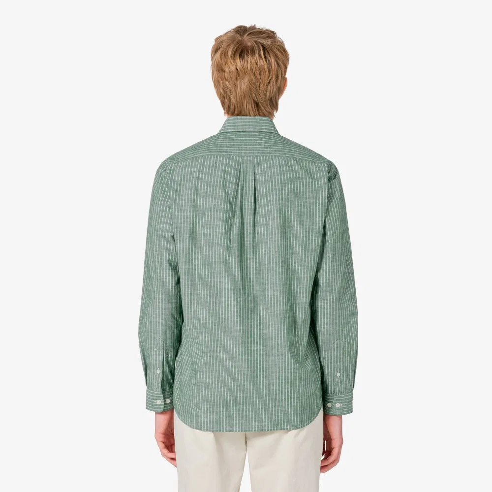 Мужская рубашка Lacoste из шамбре в полоску, зелёная — фото 4