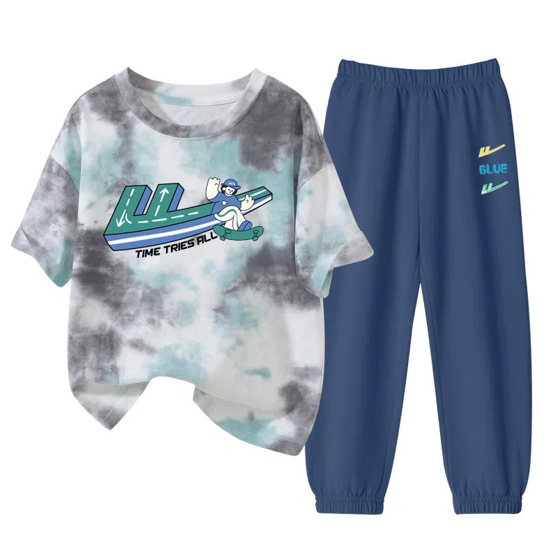Детский спортивный костюм с круглым вырезом Green Gray/H Green Track-Navy Blue/H Three-Color K WARRIOR