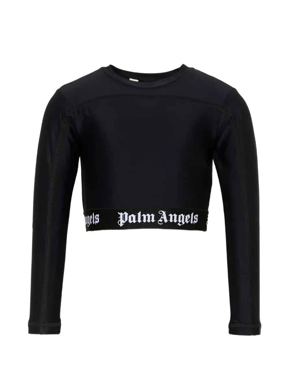 Укороченная футболка с логотипом на ленте Palm Angels Kids, черный