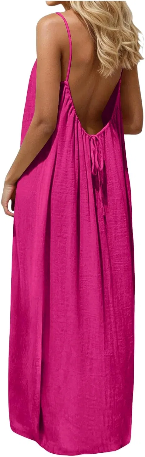 Женское пляжное платье-сарафан с открытой спиной, Hot Pink