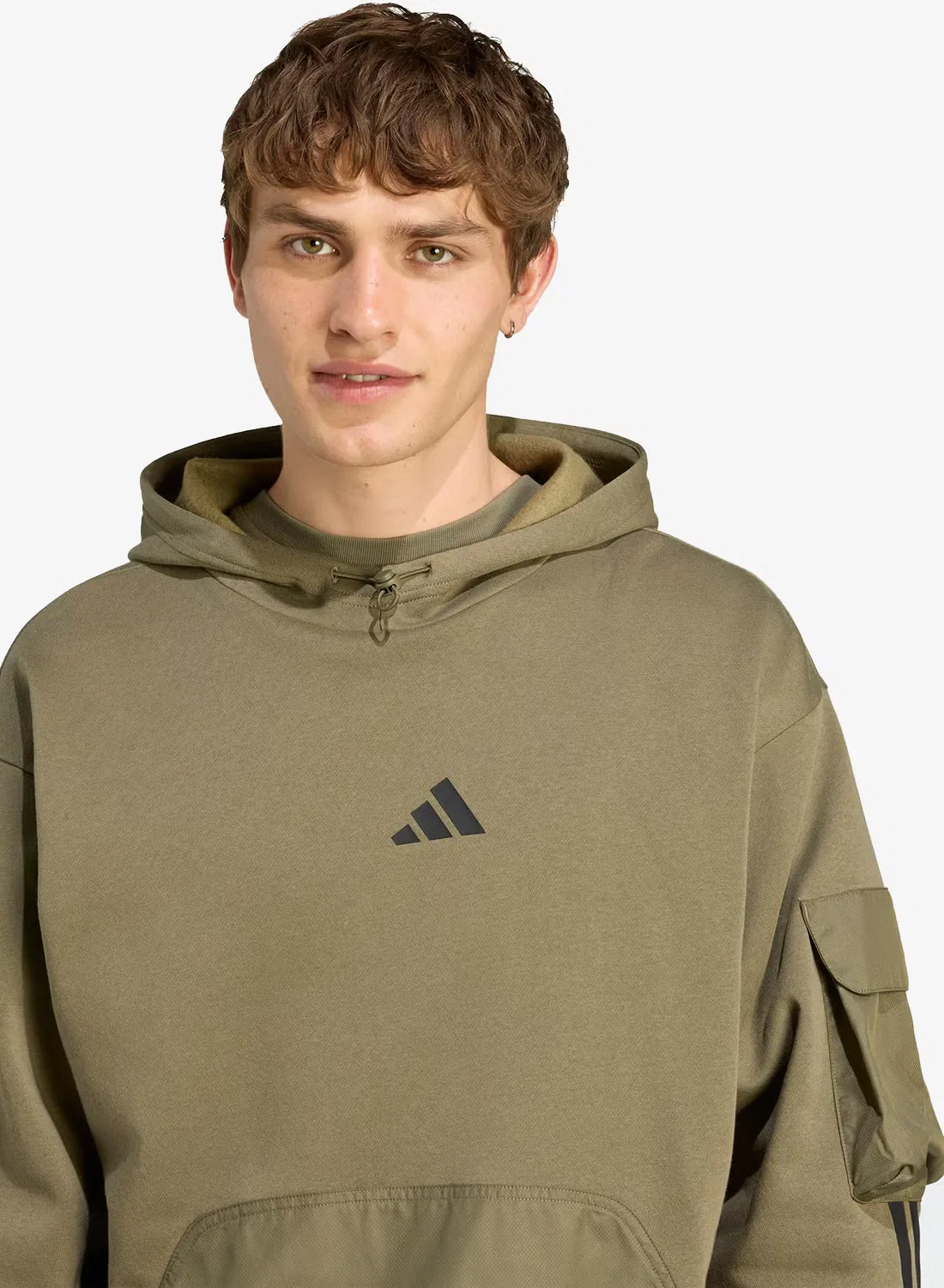 Худи утепленное City tech utility fleece Adidas, оливковый — фото 3