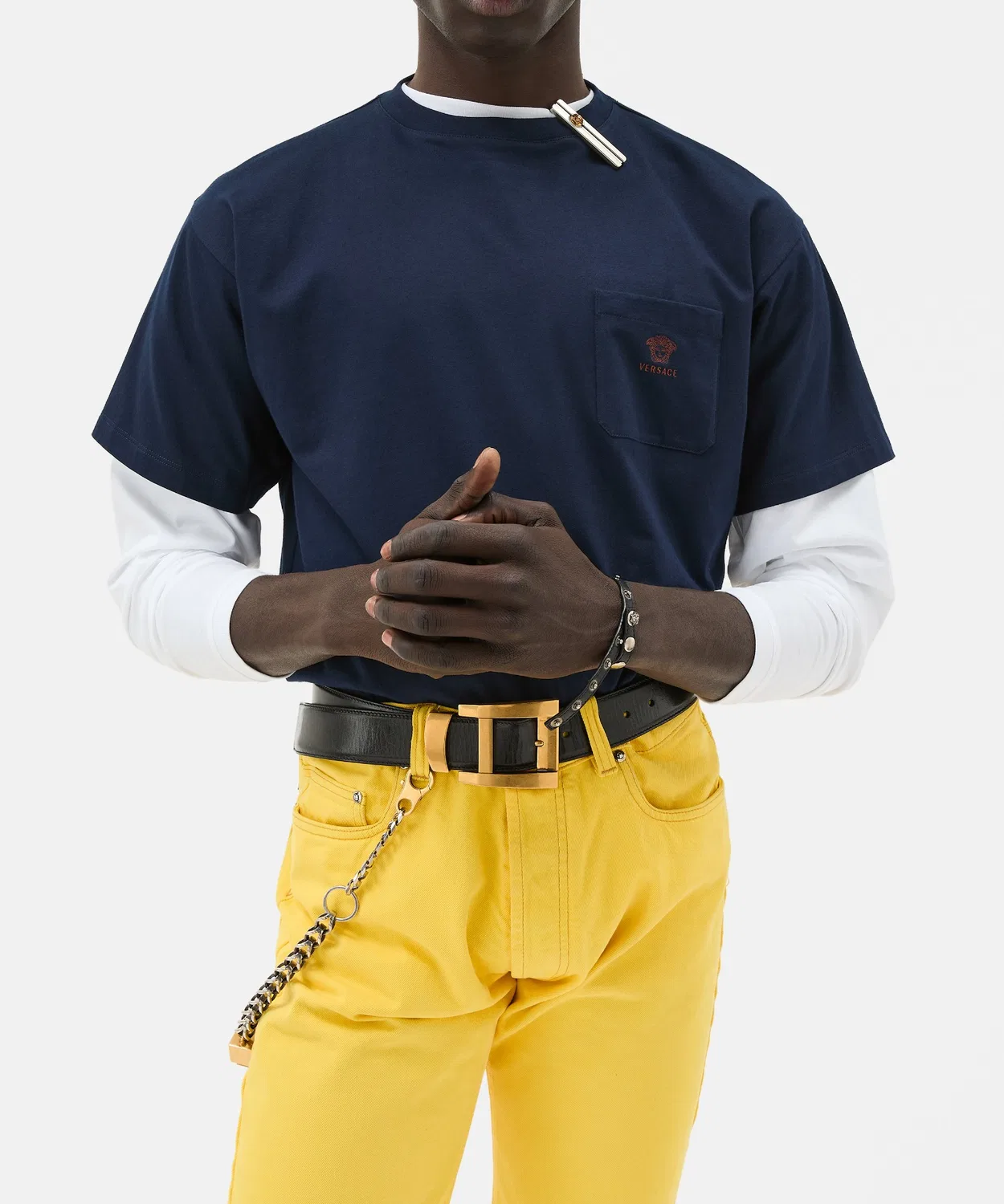 Мужская футболка с коротким рукавом с вышивкой VERSACE, Navy