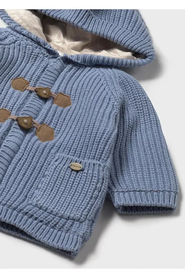 Детский кардиган для мальчиков с капюшоном Newborn baby boy fur lined knitwear cardigan Mayoral, Blue — фото 3