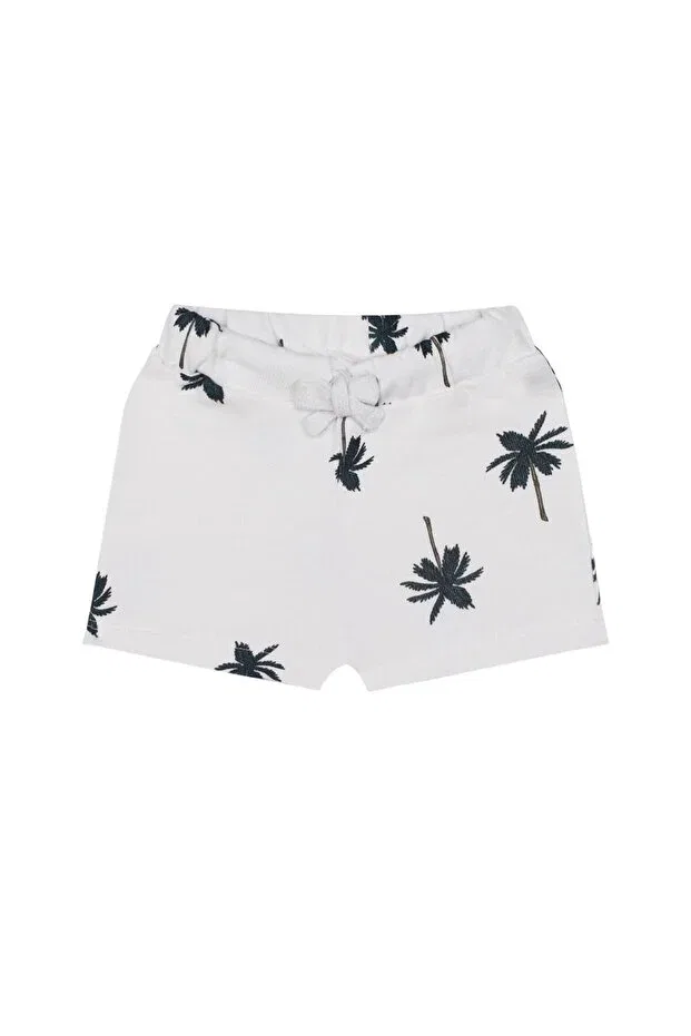 Детские шорты для мальчиков с принтом Organic White Palm Tree Patterned Antebies, White