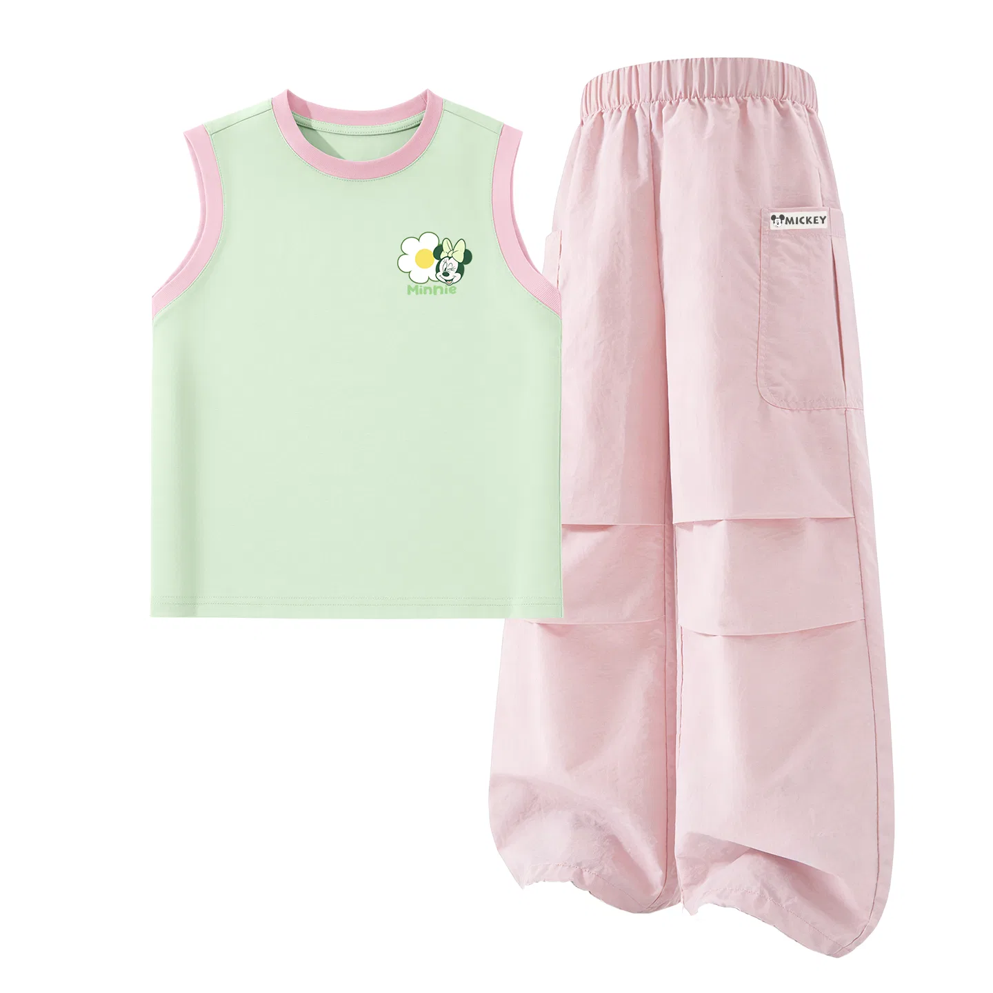 Детский спортивный костюм, круглый вырез, тонкий, дышащий, Disney, Di Flower Blue Pink Green+Di HU Long Hook-and-Loop Wisteria Pink — фото 3