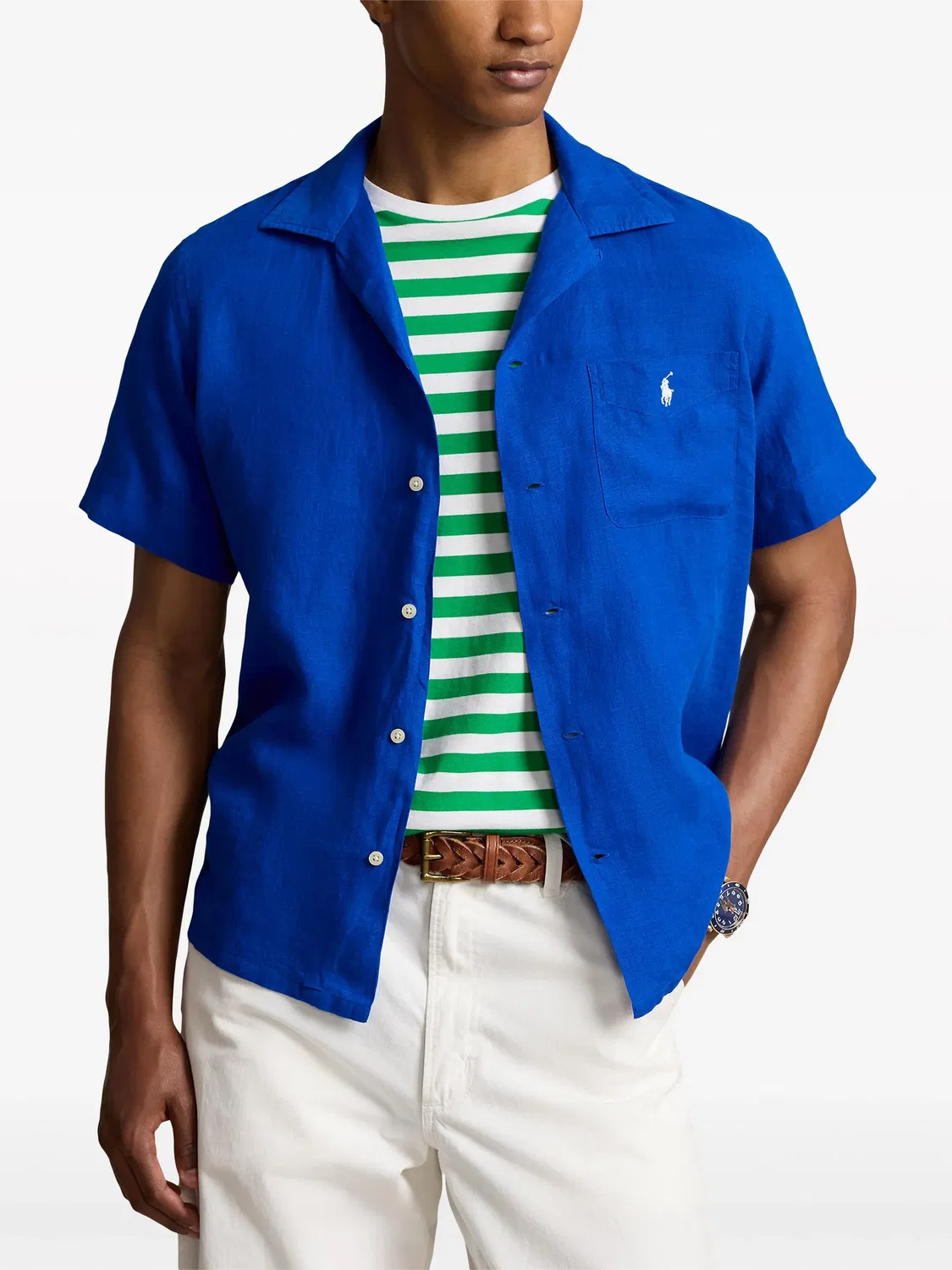 Polo Ralph Lauren Рубашка Polo Pony льняная синяя — фото 2