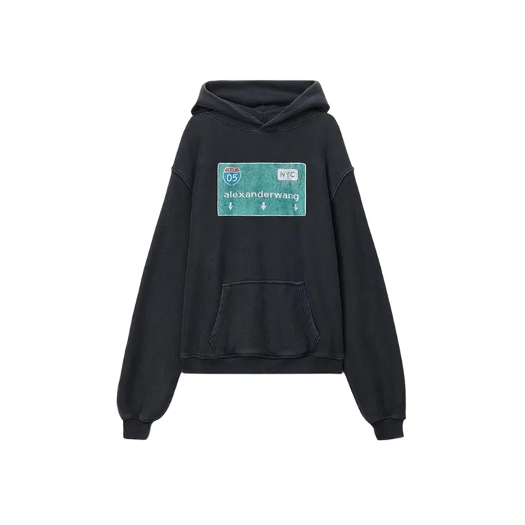 Свитшот с капюшоном Washed Black Alexander Wang, Washed Black