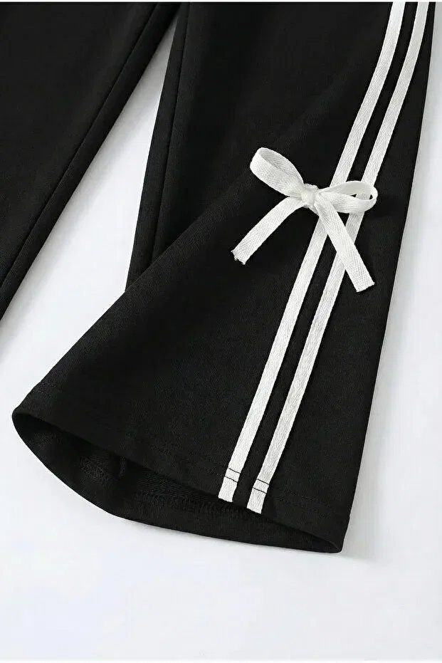 Детский комплект спортивного костюма для девочек с бантом Trendypassion, Black — фото 4