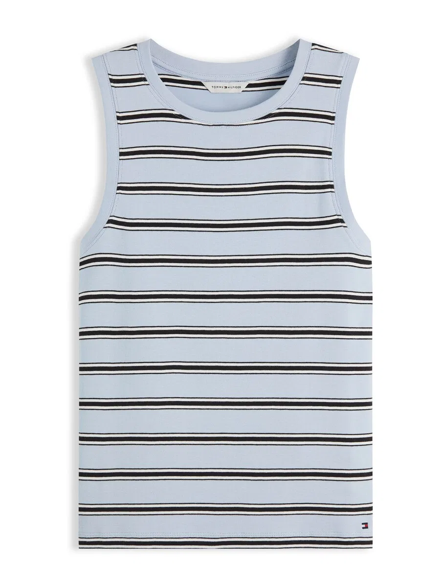 Топ TOMMY HILFIGER 'Stripe Slim Tank' черного цвета