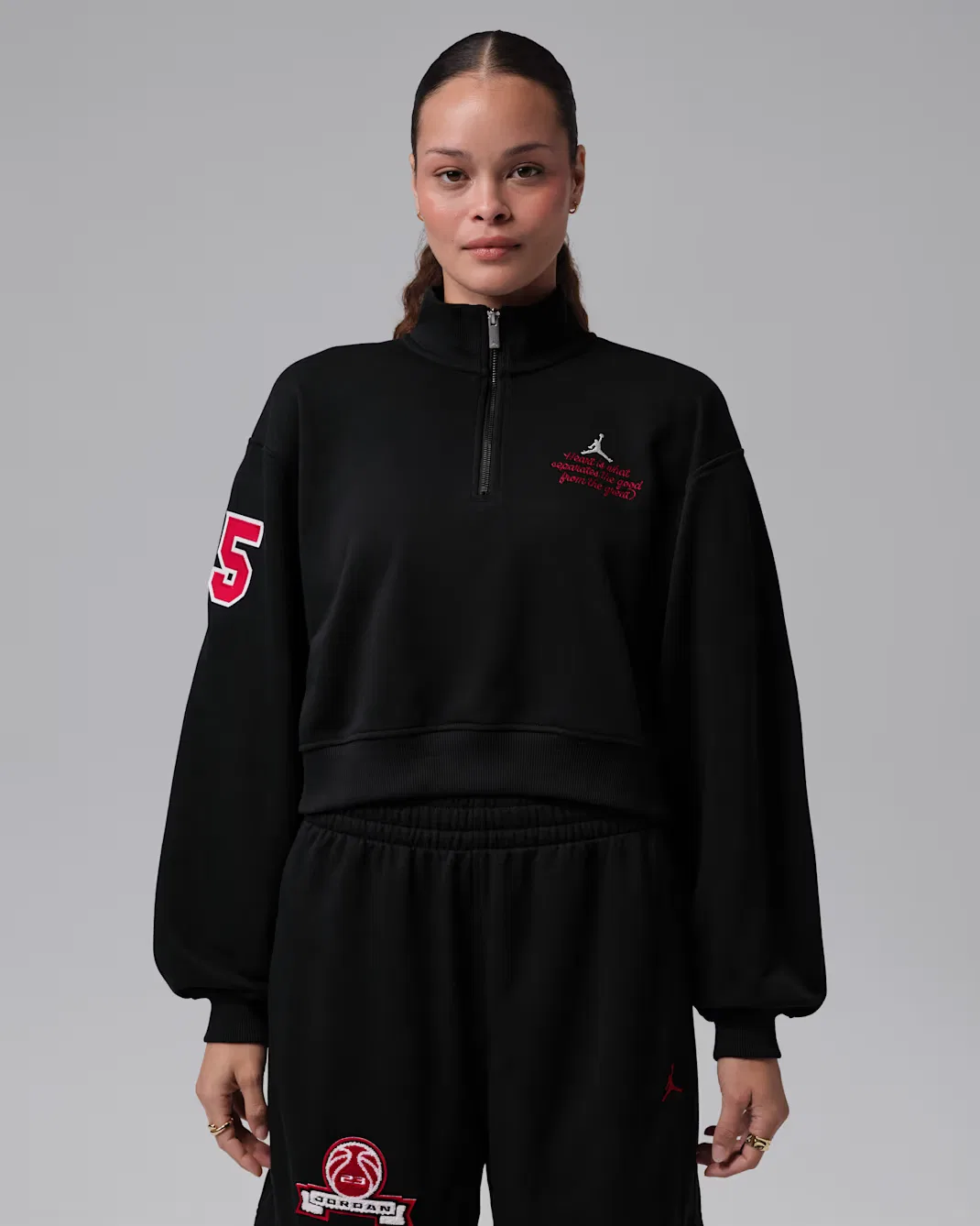 Укороченный женский топ с молнией на четверть длины Jordan Brooklyn Fleece, Black/Sail