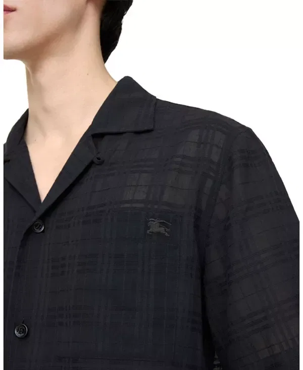 Мужская рубашка с коротким рукавом из хлопка Relaxed Fit Check Cotton Voile Shirt Burberry, черный — фото 2