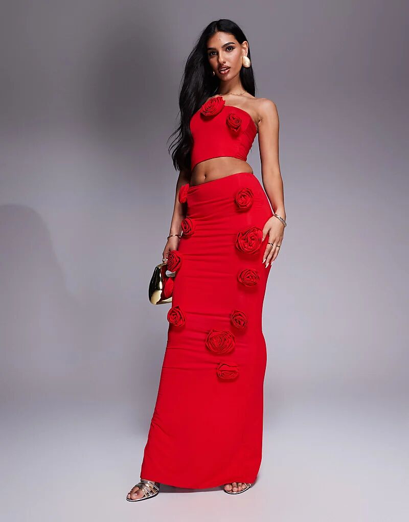 

Wanderdoll Posie, скульптурирующий корсаж с отделкой в ​​виде второй кожи, укороченный топ-бандо красного цвета