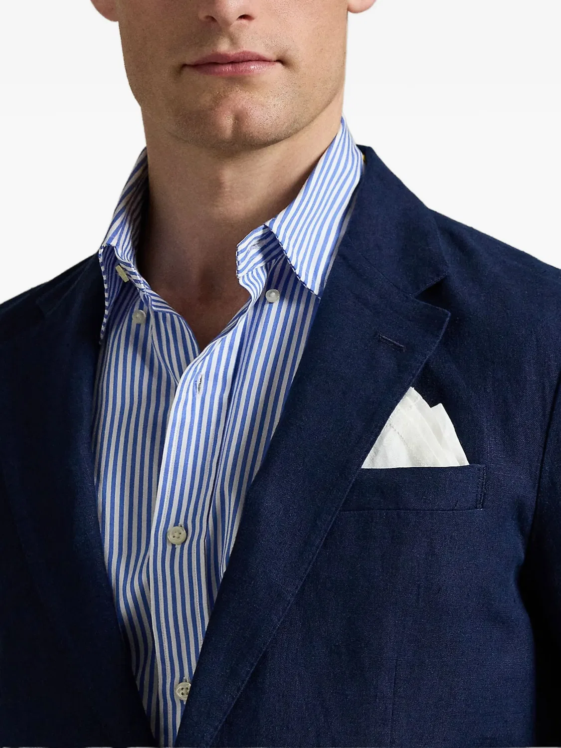 Однобортный льняной блейзер Polo Ralph Lauren, темно-синий — фото 2