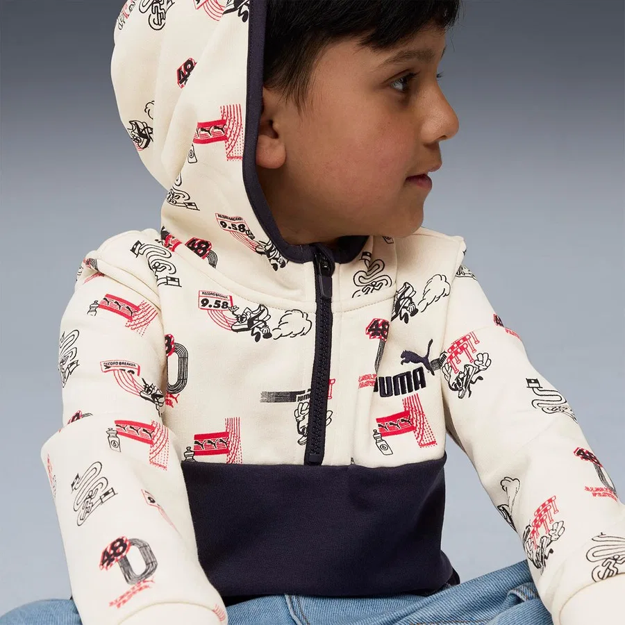 Детский свитшот с полузамком Little Runners Half-Zip Puma, Бежевый/Темно-синий — фото 2