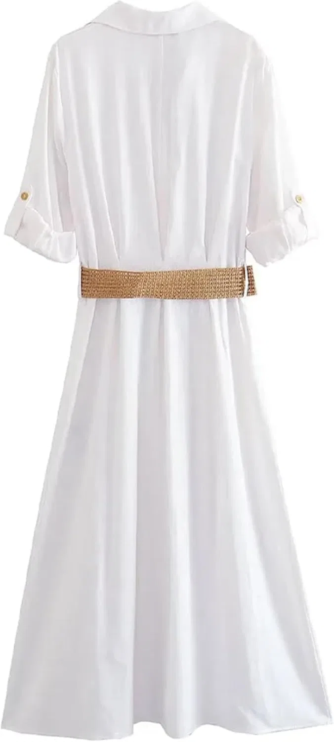 Женское платье-рубашка с V-образным вырезом Slim Fit, White — фото 3