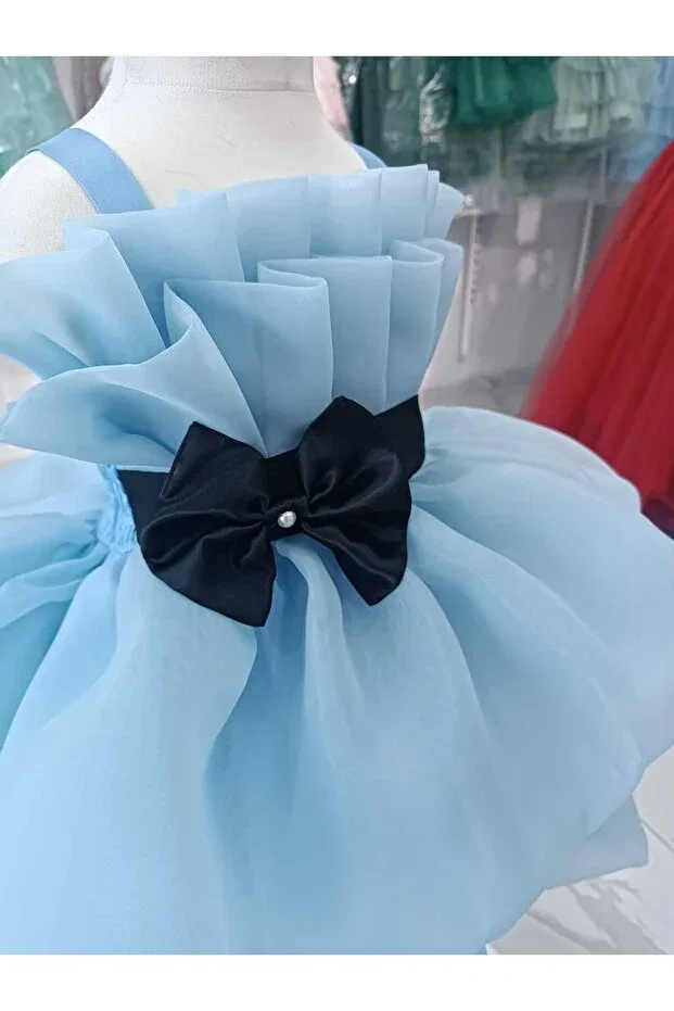 Детское вечернее платье для девочек с принтом Strappy Bow Detailed Layered Bonita, Baby Blue — фото 3