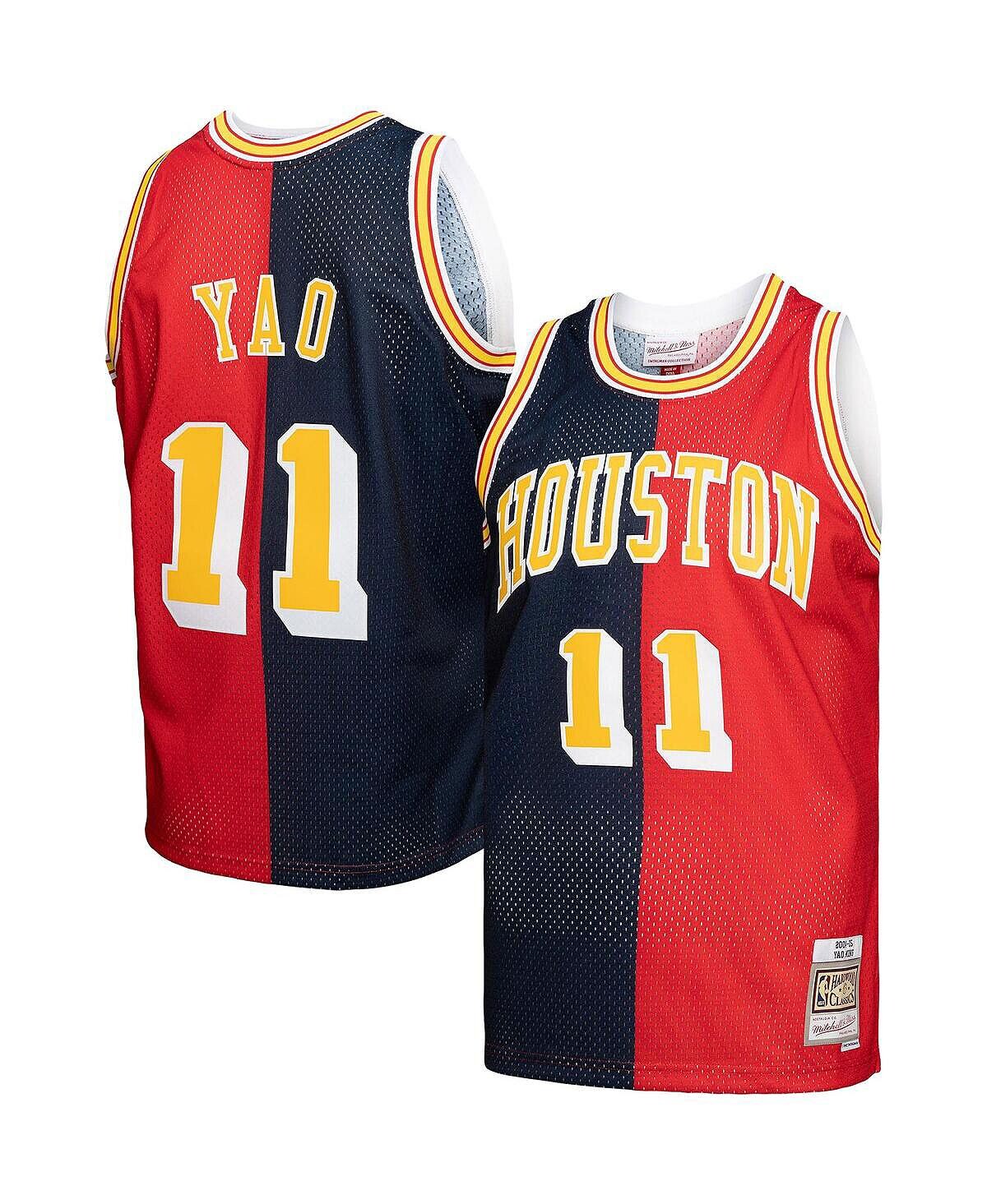 

Мужская футболка yao ming navy, red houston rockets hardwood classics 2004-05 split swingman jersey Mitchell & Ness, мульти