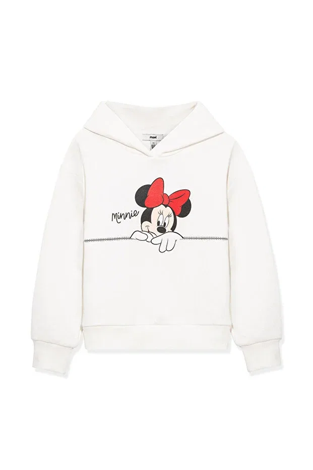 Детское худи для девочек с принтом Minnie Mouse Printed White Sweatshirt Mavi, White — фото 3