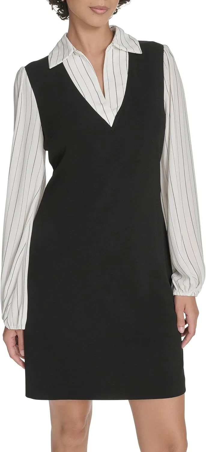 Женское платье-миди с воротником и полосками Tommy Hilfiger, Black/Ivory