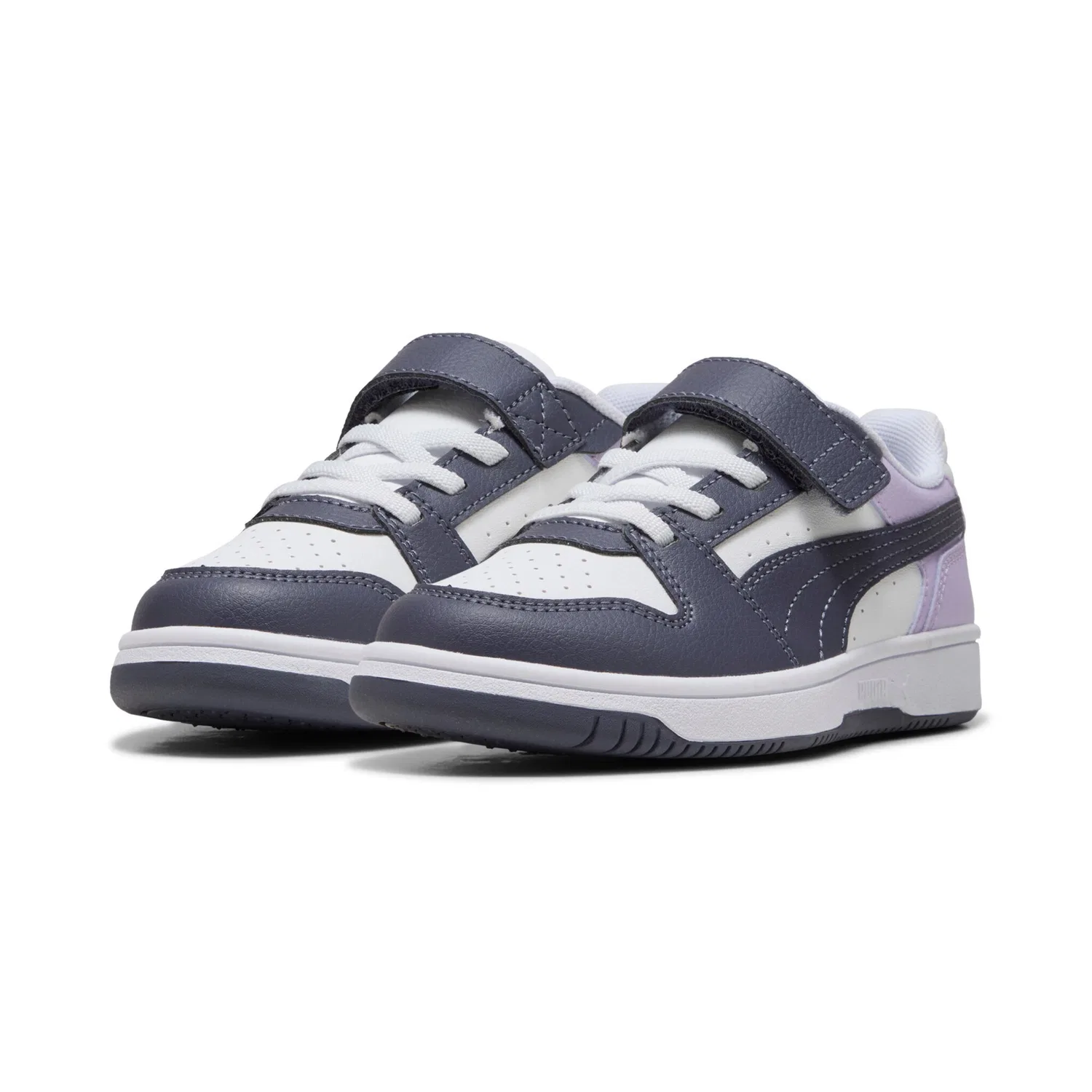 Детские кроссовки с липучкой REBOUND SLAM LO AC PS PUMA, White/Inky Depths/Light Lavender