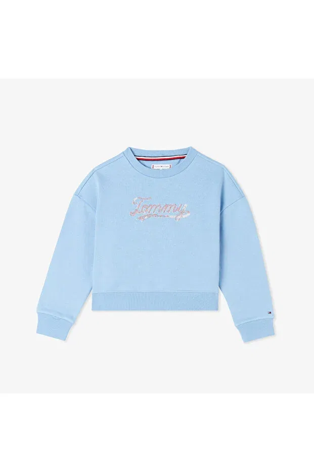 Детские свитшот для девочек с принтом Script Sequin Tommy Hilfiger, Blue