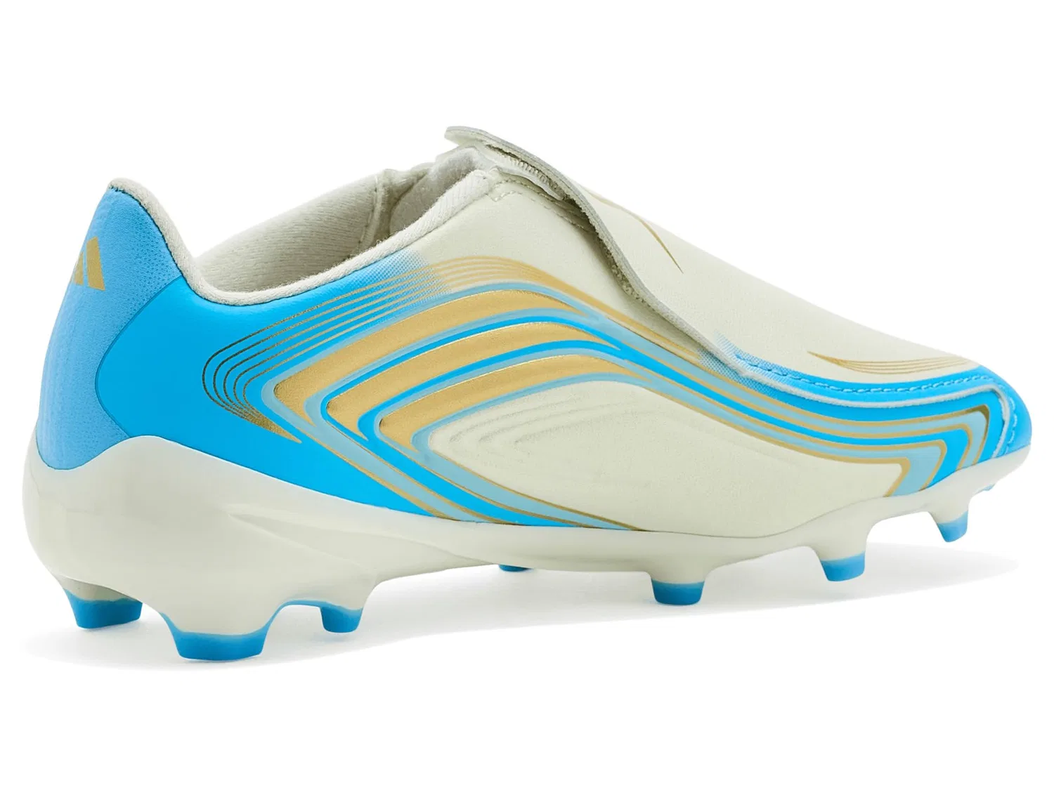 Бутсы F50 Messi League Laceless Firm Ground Football Boo (для маленьких и больших детей) Adidas Kids, Ivory/Semi Blue Burst/Icey Blue — фото 4