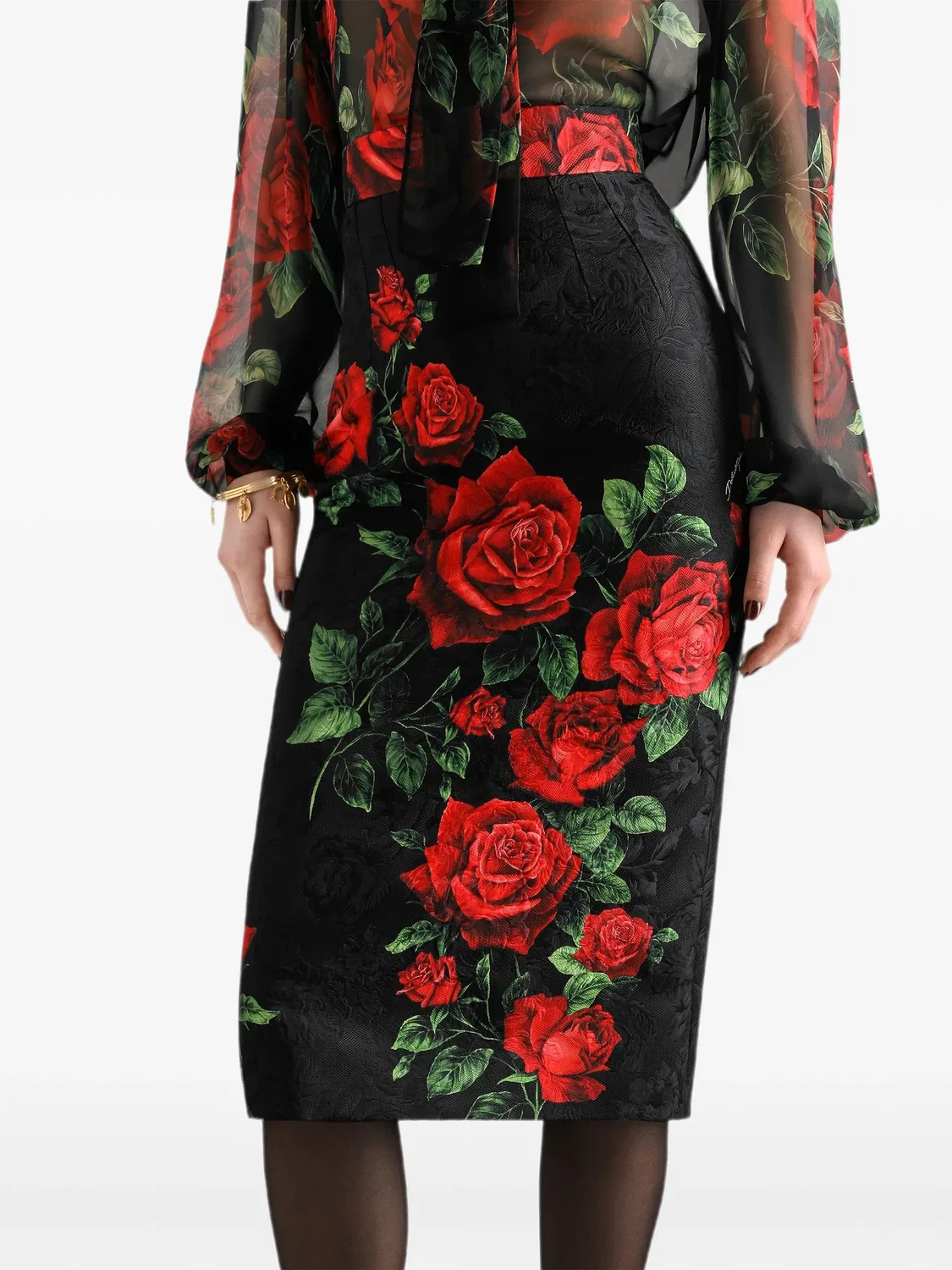Юбка из парчи с цветочным принтом Dolce & Gabbana, черный — фото 2