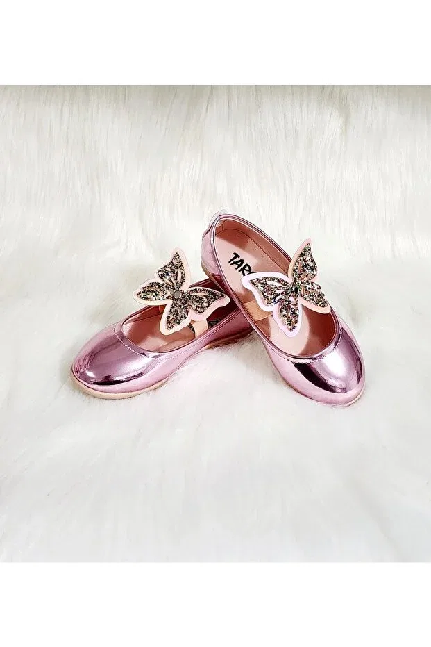 Детские балетки для девочек с принтом Color Changing Children's Ballerinas With Butterfly Bow Patik Ayakkabı, Pink