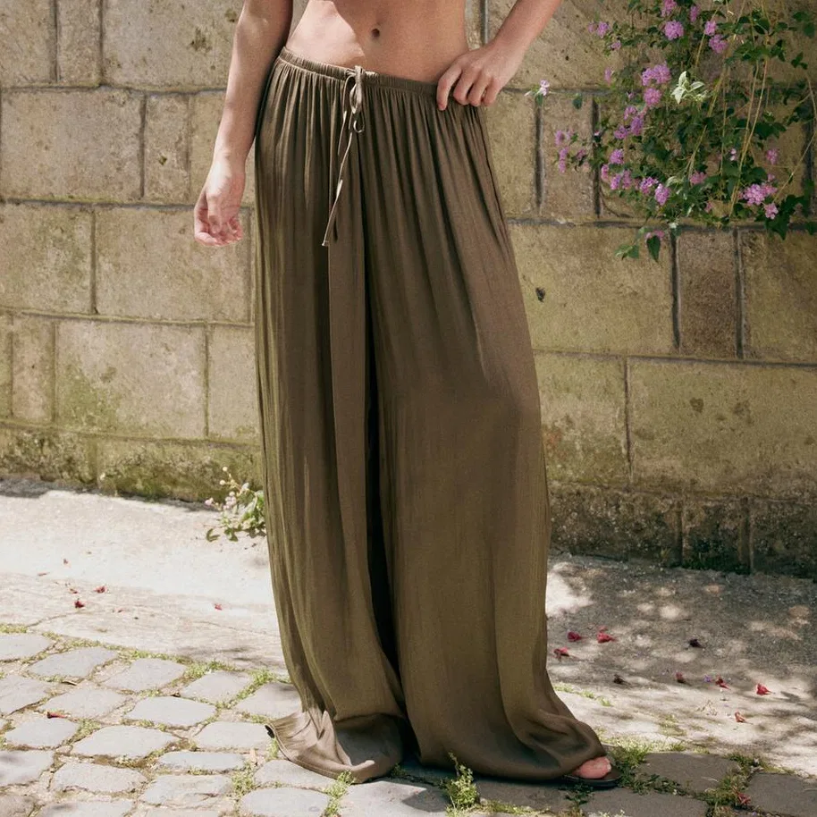 Женские брюки свободного кроя Dark Khaki ZARA, цвет Dark Khaki — фото 4