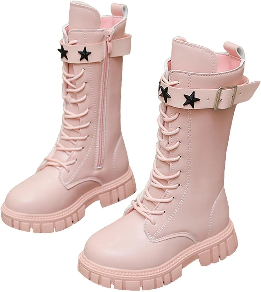 Детские ботинки для девочек на шнуровке с молнией и платформой HDGSKPP, Star Pink