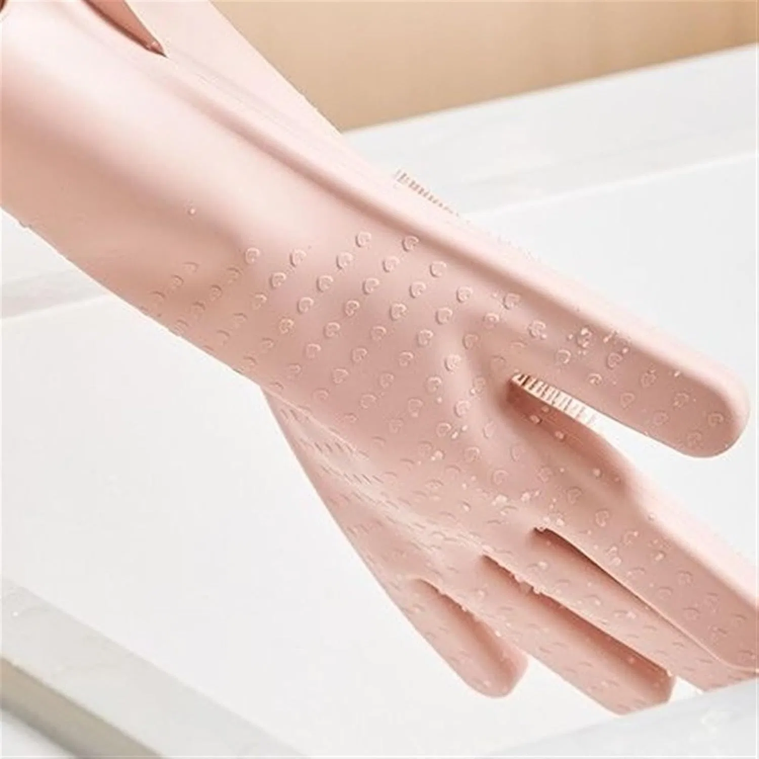 Перчатки для уборки Silicone, ERVDKXCOI, 1 пара, 30 см, Зеленые — фото 3