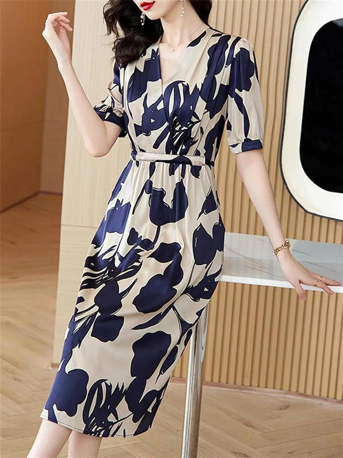 Женское платье с цветочным принтом A-силуэта, Silk Luxury, Blue — фото 4