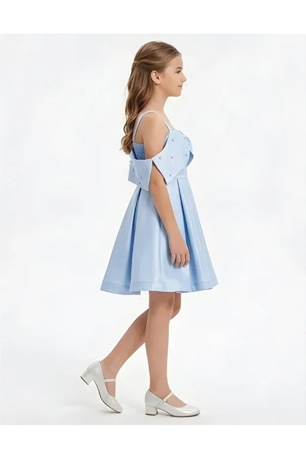 Детское платье для девочек сатиновое на тонких бретелях Moda, Bebe — фото 3