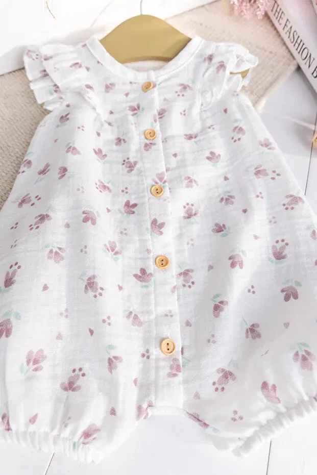 Детский комбинезон для девочек с цветочным принтом Babymod, White — фото 2