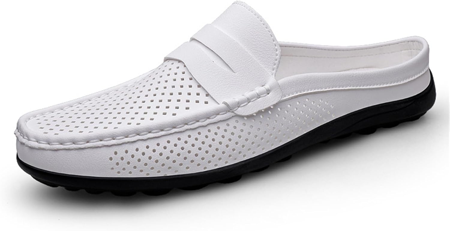 

Мужские кожаные мюли CHUUMEE с вырезами, без задника, на плоской подошве, повседневные лоферы, туфли для прогулок и свадеб, белый