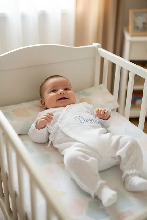 Детский комплект для новорожденных из муслина 100% хлопок, 6 предметов, Blue personalized 6-piece muslin newborn set, Babiesfirst, White — фото 2