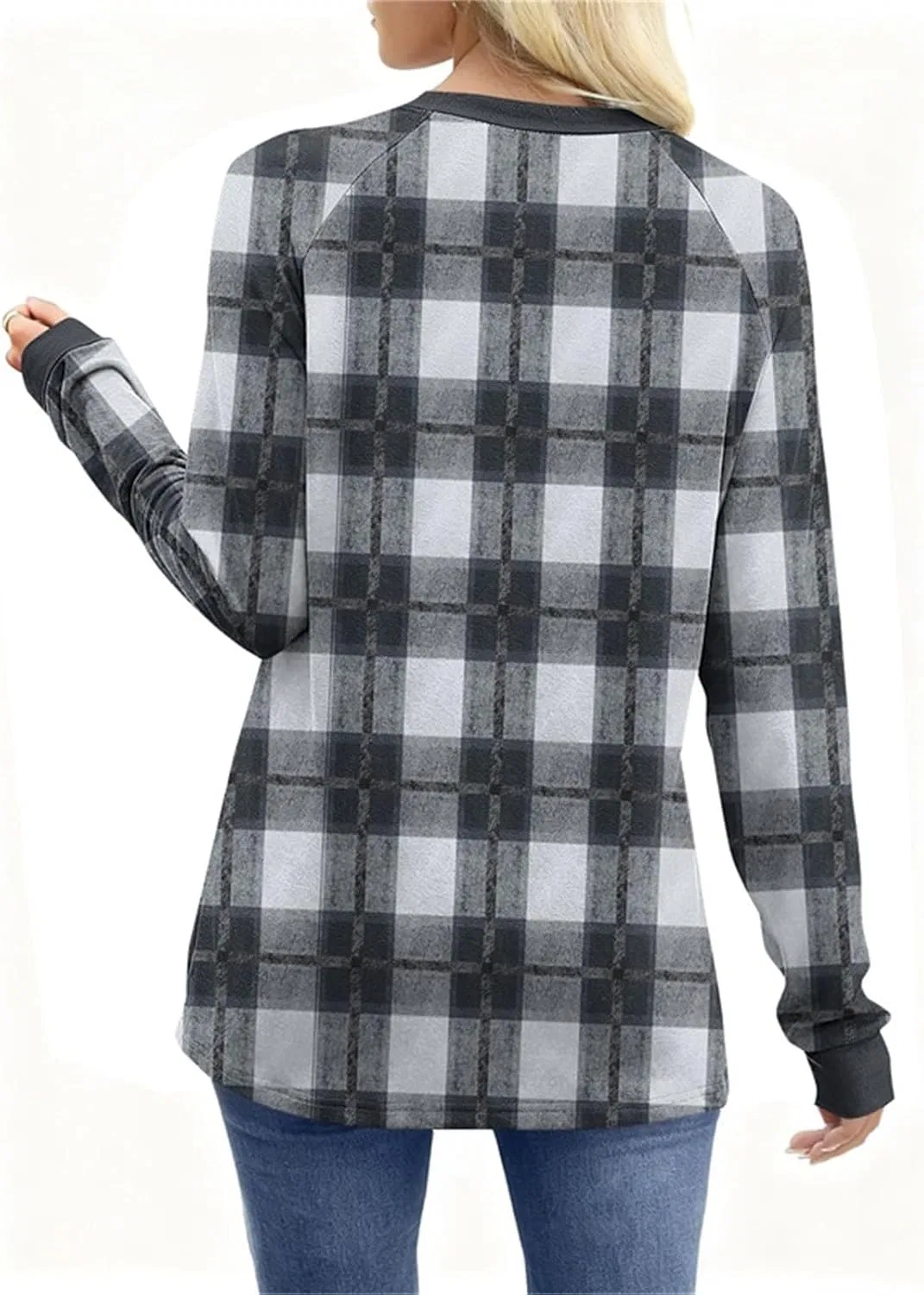 Женский свитшот с принтом в клетку, с длинным рукавом, 1-Black — фото 3