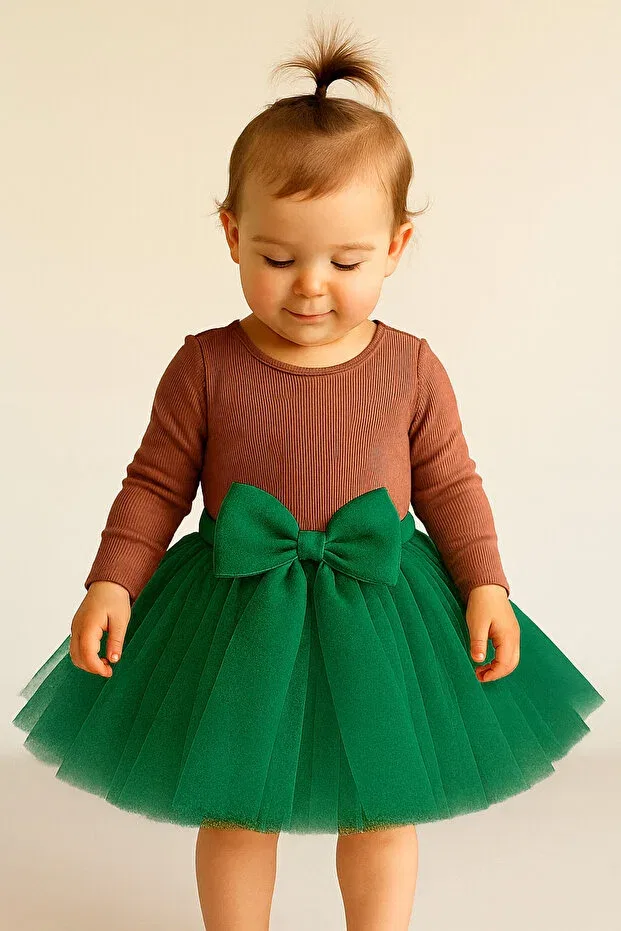 Детская юбка для девочек из фатина с бантом Nsmlife, Emerald Green