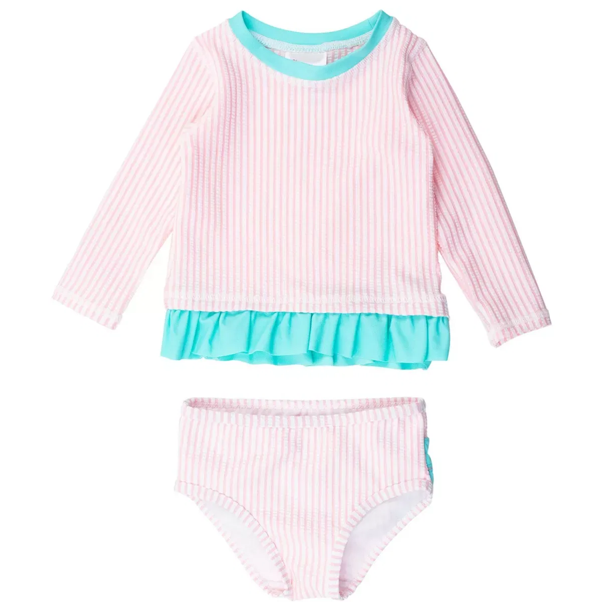 Детский комплект бикини для девочек с длинным рукавом RuffleButts, Pink Seersucker