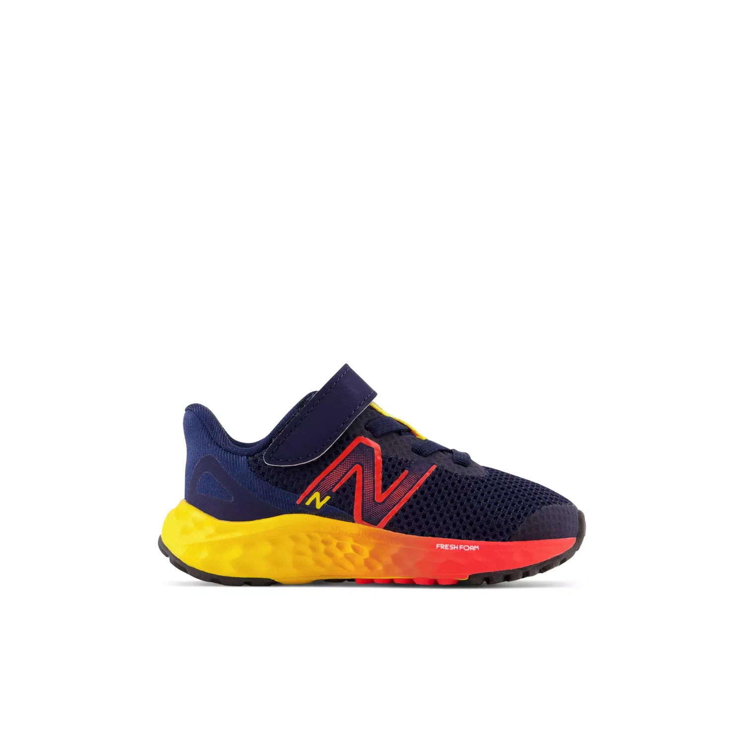 Детские кроссовки с шнурками-бингл и верхней застежкой Fresh Foam Arishi v4 New Balance, Team Navy With Electric Red And Egg Yolk