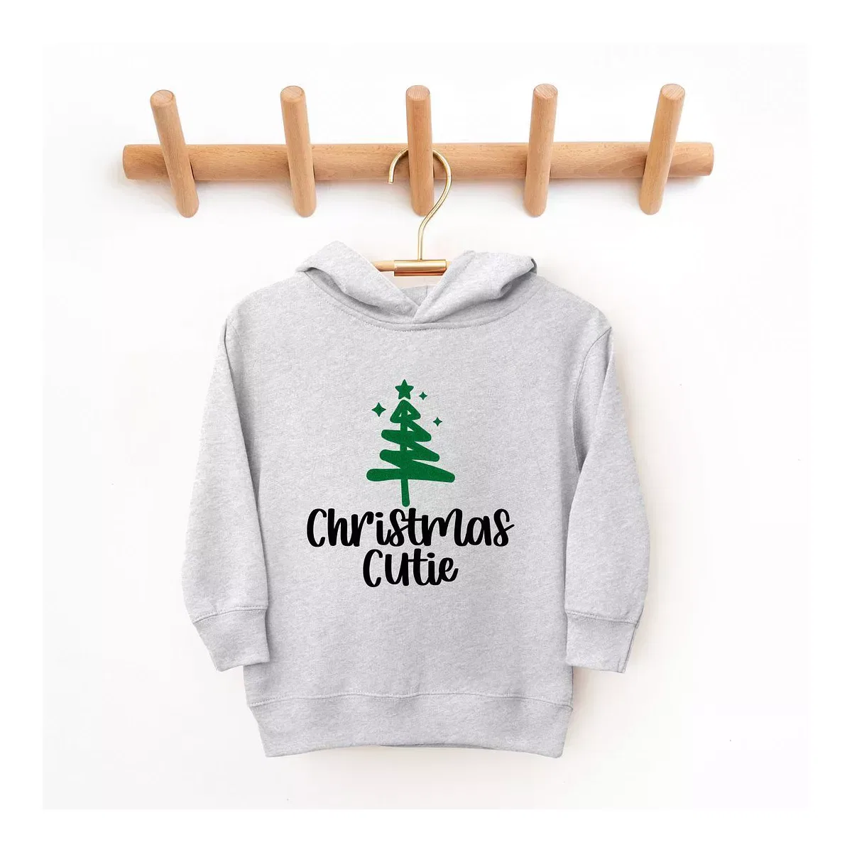 Детское худи с принтом Christmas Cutie Tree Glitter The Juniper Shop, Heather Grey