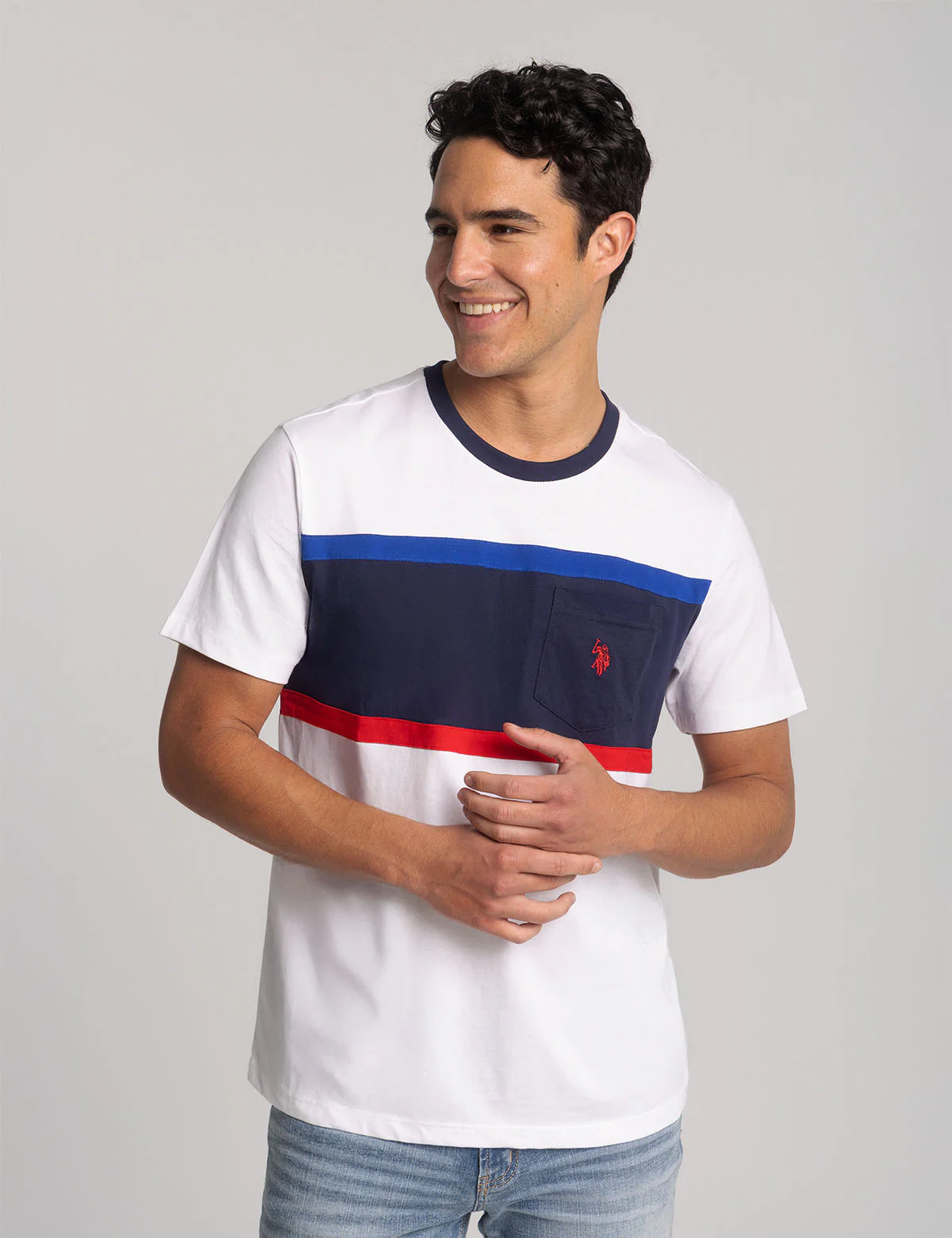 

Футболка U.S. Polo Assn Color Block Ringer Crew Pocket, белый